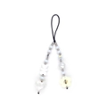 Detail of beaded phone strap with white bear, heart, and flower charms on white background - White Bear Heart And Five-Petal Flower Simple Beaded (SZ-A240086F)