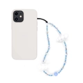 Blue and white beaded phone strap with crystal beads and cloud charm on white background - Blue And White Cloud Style (SZ-A250008B)