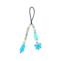 Detail of beaded phone strap with colorful resin beads, bear and butterfly charms - Fresh Blue-Green Double Bear With Bow Beaded (SZ-A240086G)