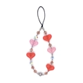 Pink heart-shaped acrylic beads and crystal beaded phone charm strap with metal accents - Coral and Pink Heart Style (SZ-A250010B)