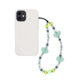 Minimalist green acrylic heart beaded phone strap on a white smartphone device - Sz-a250013b