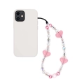 Handmade beaded phone strap with pink acrylic hearts and clear crystals on white case - Sz-a250013a