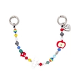 Colorful beaded phone strap with mushroom and heart charms on a white background - Red Apple Mushroom and Black White Stripe Style (YS-A250029A)