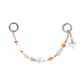 Detail of colorful beaded charm with orange beads, white hearts and silver metal clasps - Vibrant Orange Bead and Iridescent Flower Style (YS-A250028G)