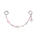 Detail of pink beaded phone chain with silver star beads and heart pendant on white backdrop - Girly Pink Bead and Silver Heart Star Style (YS-A250028F)