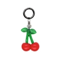 Translucent red cherry keychain with green leaves and black metal spring ring clip - Red Cherry Style (YS-A250049A)