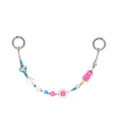 Pink resin bear and floral beaded phone strap with silver spring rings on white background - Pink Bear Flower Lively Style (YS-A250033A)