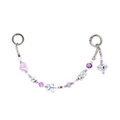 Detailed close-up of beaded phone strap with purple charms and silver heart pendant - Purple Transparent Bead and Silver 3D Heart Style (YS-A250028B)