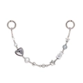 Silver beaded phone chain with heart charm, faceted bear pendant, and star elements - Silver Gray Metallic Bear Star Style (YS-A250036A)