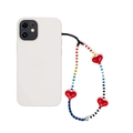 Gebroken witte telefoonhoes met kleurrijke kralenketting en rode hartvormige hangers - Rood Hart Kleurrijke Kralen