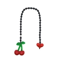 Handmade beaded bag chain with black round beads, red cherry charms and a heart pendant - Black Beaded Cherry Heart Style(YS-A250050C)