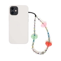 Minimalist cream phone case with colorful rainbow heart beaded wrist strap lanyard - Colorful Heart Beaded (SZ-A250024A)