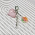 Pink heart keychain with faux pearls and gradient Love Life charm on a white tray - Ys-a250062b