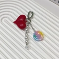 Rainbow smiley face keychain with red heart, white pearls and a colorful Love Life charm - Red Heart Smiley Pearl Charm (YS-A250062E)