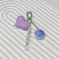Detail of Y2K butterfly style keychain with purple heart charm and pearl strap - Lavender Heart Smiley Pearl Charm (YS-A250062F)