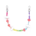 Colorful beaded phone lanyard with pink heart, white cloud, and rainbow beads with silver clips - Pink Heart Cloud Style (YS-A250076A)
