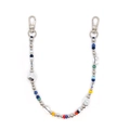 Close-up of colorful beaded lanyard with silver lobster clasps on a white background - Rainbow Faceted Bead Style (YS-A250077A)