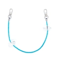 Detail of blue beaded lanyard with acrylic bows and silver lobster clasps on white background - Blue Bow Acrylic Style (YS-A250079A)