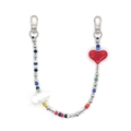 Close-up of colorful beaded phone strap with silver lobster clasps, heart and cloud charms - Vibrant Heart Cloud Style (YS-A250081A)