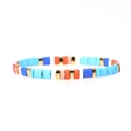 Colorful Tila bead stretch bracelet with enamel tiles in blue, orange, and gold - Blue Orange Cream Mix (BR0880-A)