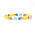 Detailed view of colorful enamel tila bead stretch bracelet with gold metallic spacers - Red Blue White Gold Mix (BR0880-G)