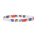 Detail of colorful enamel block stretch bracelet with gold spacers on white backdrop - Blue Orange Red Gold Mix (BR0880-H)
