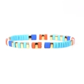 Detail of colorful enamel tile bracelet with vibrant blue, orange and white pattern - Dark Blue Light Blue Orange Mix (BR0880-I)