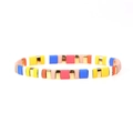 Detail view of colorful enamel beads and golden spacers on a bohemian stretch bracelet - Pink Blue Yellow White Orange Mix (BR0880-J)