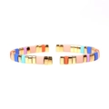 Detail of bohemian colorful tila bead bracelet with gold metal accents and enamel finish - Purple Blue Pink Gold Mix (BR0880-K)