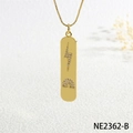 Detail of gold rectangle pendant necklace with crystal lightning and rainbow patterns - Lightning Rainbow Style (NE2362-B)