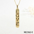 Detail view of gold bar pendant with LOVE letters and colorful pavé cubic zirconia - Colorful LOVE Letter Style (NE2362-E)