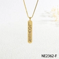 Detail showing gold rectangular pendant with LOVER lettering and micro-pave cubic zirconia - Gold LOVER Letter Style (NE2362-F)