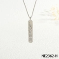 Close-up of silver pendant necklace with LOVER letter design and pavé cubic zirconia - Silver LOVER Letter Style (NE2362-H)