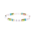 Detail of bohemian Tila bead stretch bracelet with colorful enamel tiles in blue and gold - Light Blue White Tone (BR1039-A)