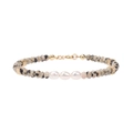 Detail of freshwater pearl and dalmatian stone bracelet with gold-plated geometric spacers - Dalmatian Jasper
