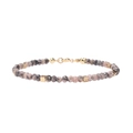 Detailed close-up of faceted natural stone beads with golden cubic metal accents and lobster clasp - Rhodonite (BR1123-Black Line Rhodonite) / Rhodonite