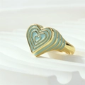 Detail of candy-colored heart enamel ring with light blue oil drip and gold plating - Adjustable Open / Pale Green