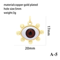 Detail of 18K gold plated evil eye pendant with 5mm hole for DIY jewelry making - Gold Eye Frame Reddish Brown Eye Pendant Only (A-5)