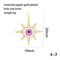 Evil eye starburst pendant in gold plated copper with pink resin eye and rhinestones - Octagram Pink Eye Pendant Type Two (A-3)