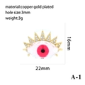 Gold-plated Evil Eye pendant with red crystal and micro-pave zircons for DIY jewelry - Red Pupil Style (P00459-A-1)