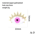 Technical drawing showing a 16mm gold-plated Evil Eye pendant with 3mm hole diameter - Pink Pupil Style (P00461-A-3)
