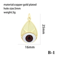 Macro view of gold plated copper evil eye pendant with 25mm height and 5mm hole - Teardrop Reddish Brown Eye Pendant Only (B-1)