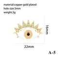 Detail view of gold-plated evil eye charm with micro-pave crystals and dimensions - White Rhinestone Eye Shape Style (P00463-A-5)
