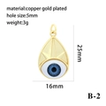 Detailed size chart of copper gold plated evil eye pendant with blue resin center - Teardrop Blue Eye Textured Pendant Only (B-2)
