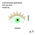 Detailed specs of Evil Eye charm with 22mm x 16mm size and gold plated copper - Green Pupil Style (P00465-A-7)