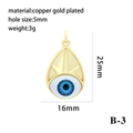 Detail showing gold-plated evil eye pendant dimensions and 5mm diameter ring hook - Teardrop Dark Blue Eye Pendant Only (B-3)