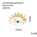 Detail of copper gold plated evil eye pendant with 3mm hole diameter and 3g weight - Blue and Black Pupil Style (P00469-A-11)