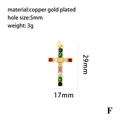 Close-up of gold-plated copper cross pendant with colorful zircon stones and dimensions - Pavé Cross Pendant (P00085-F) / Colored Zirconia