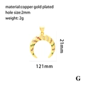 Detail of gold plated horn pendant with colorful cubic zirconia and size measurements - Crescent Moon Pendant (P00083-G) / Multi-colored Zirconia