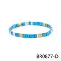 Bohemian elastic beaded bracelet with blue marble, white, and matte gold square beads - Blue Vein White Gold Style (BR0877-D)